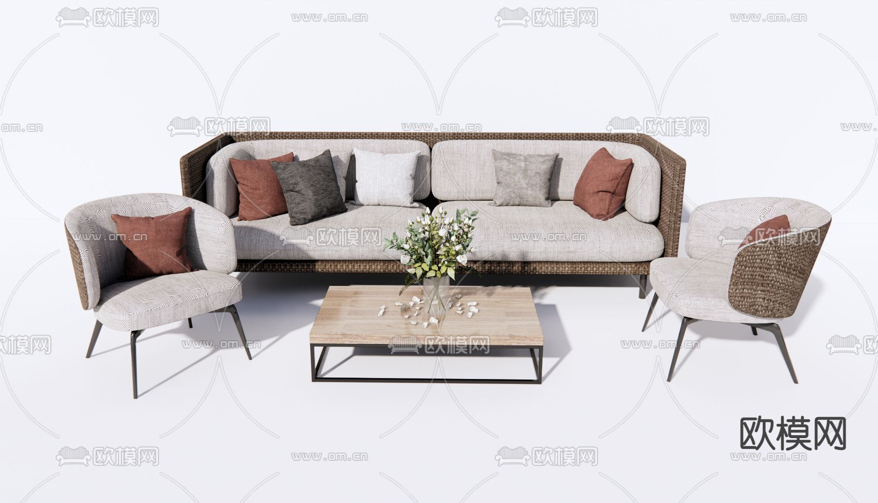 现代布艺户外沙发su模型下载（渲染图2）