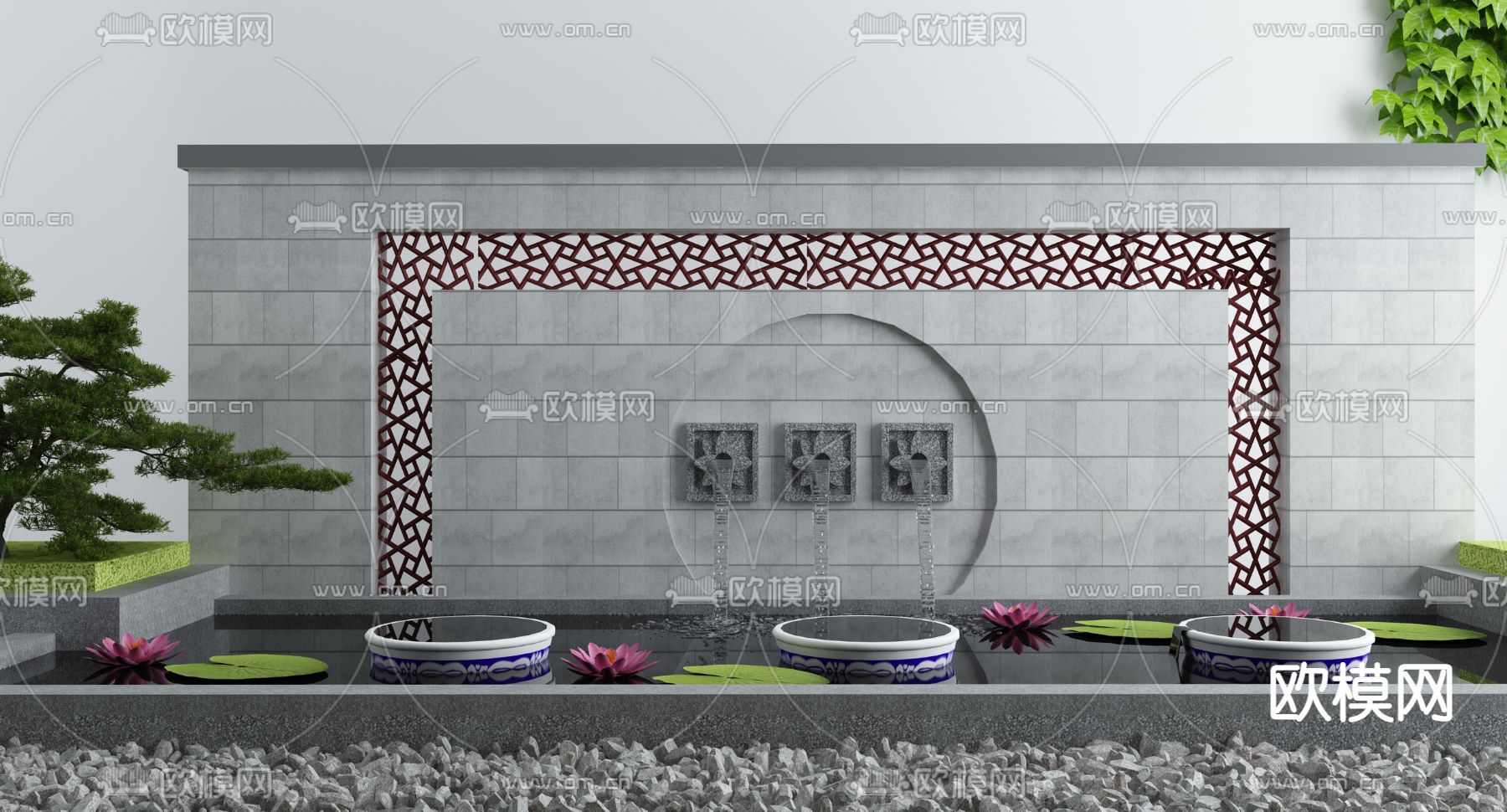 新中式喷泉水景小品3d模型