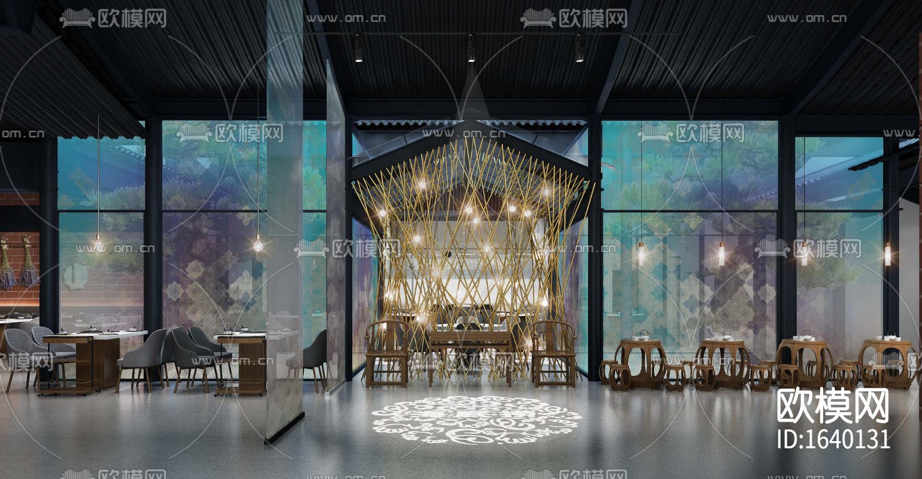 餐厅火锅店cad施工图下载（渲染图1）