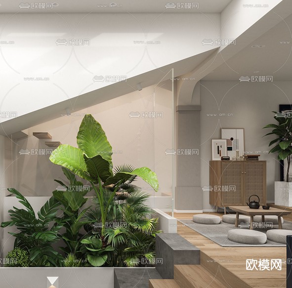 日式客厅餐厅茶室3d模型下载(渲染图5)