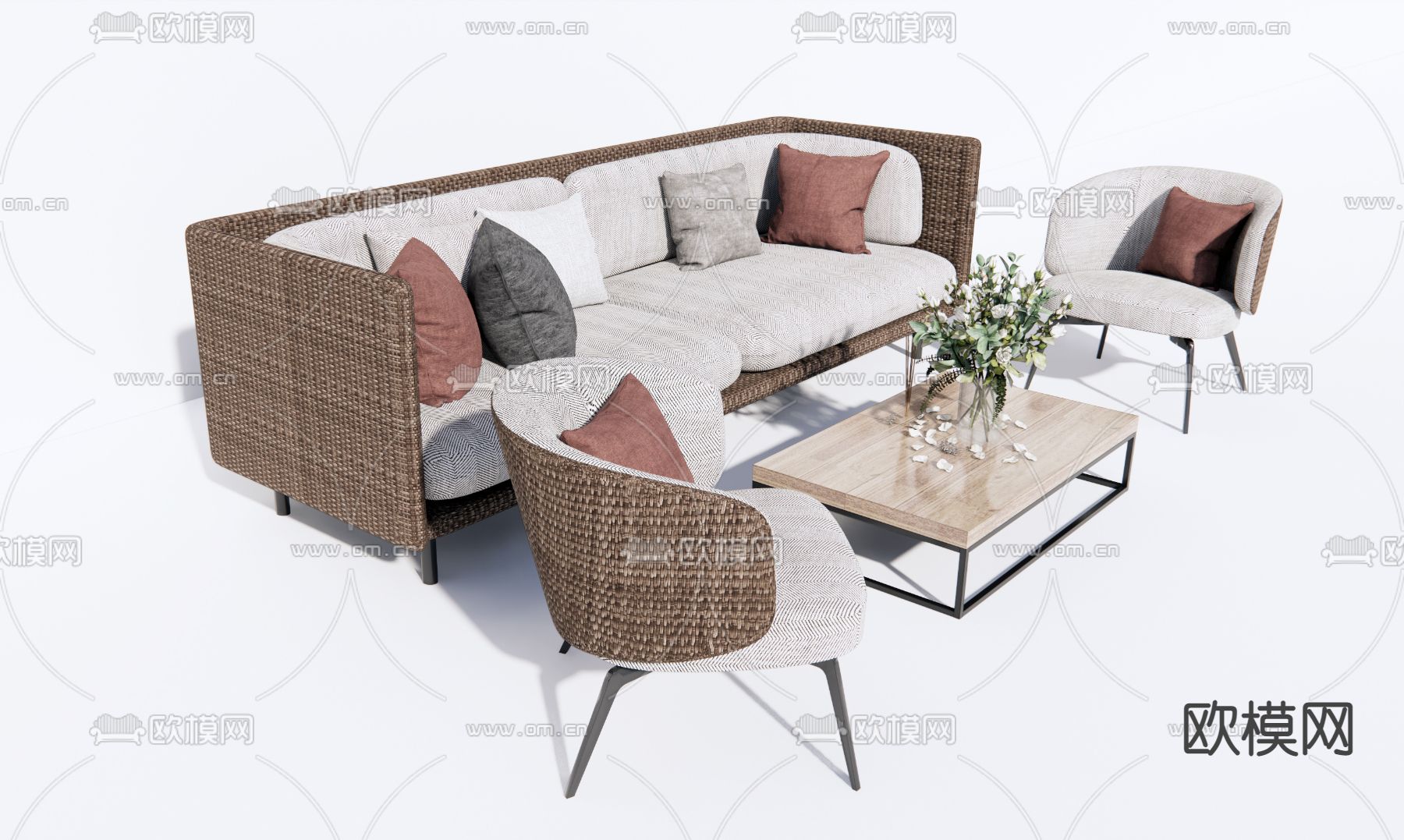 现代布艺户外沙发su模型下载（渲染图1）