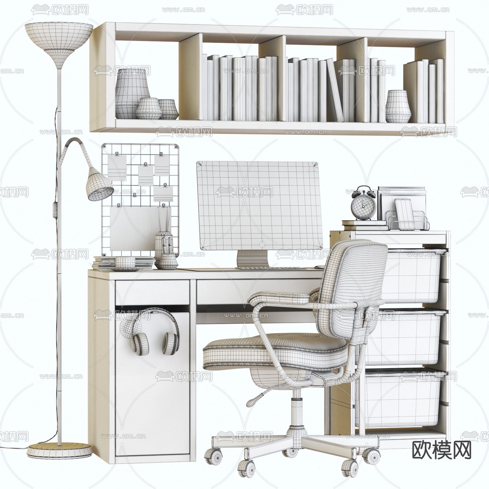 现代书桌椅3d模型下载（渲染图3）