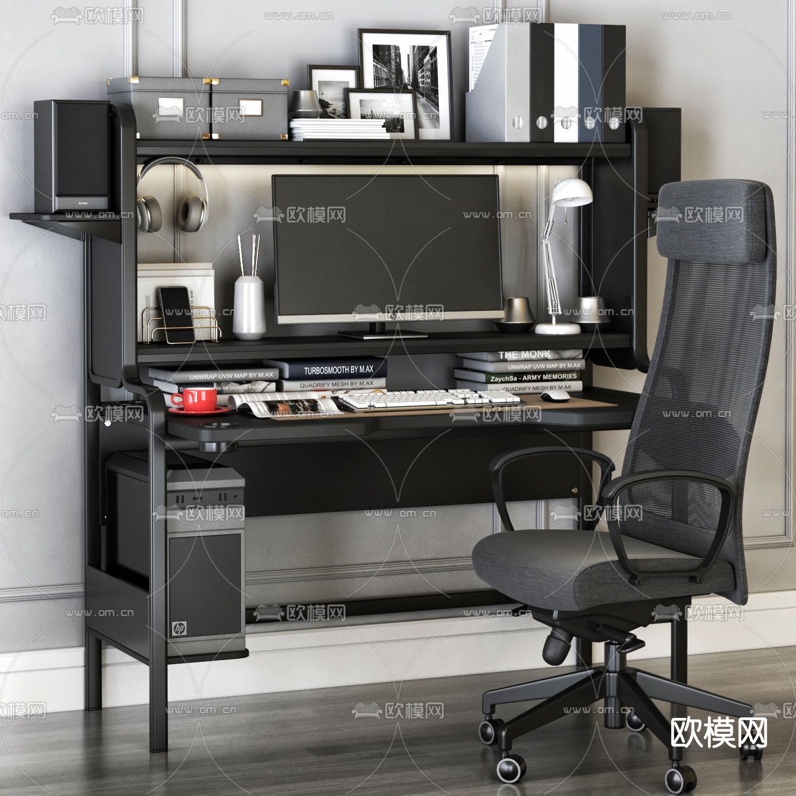 现代书桌椅3d模型下载（渲染图1）