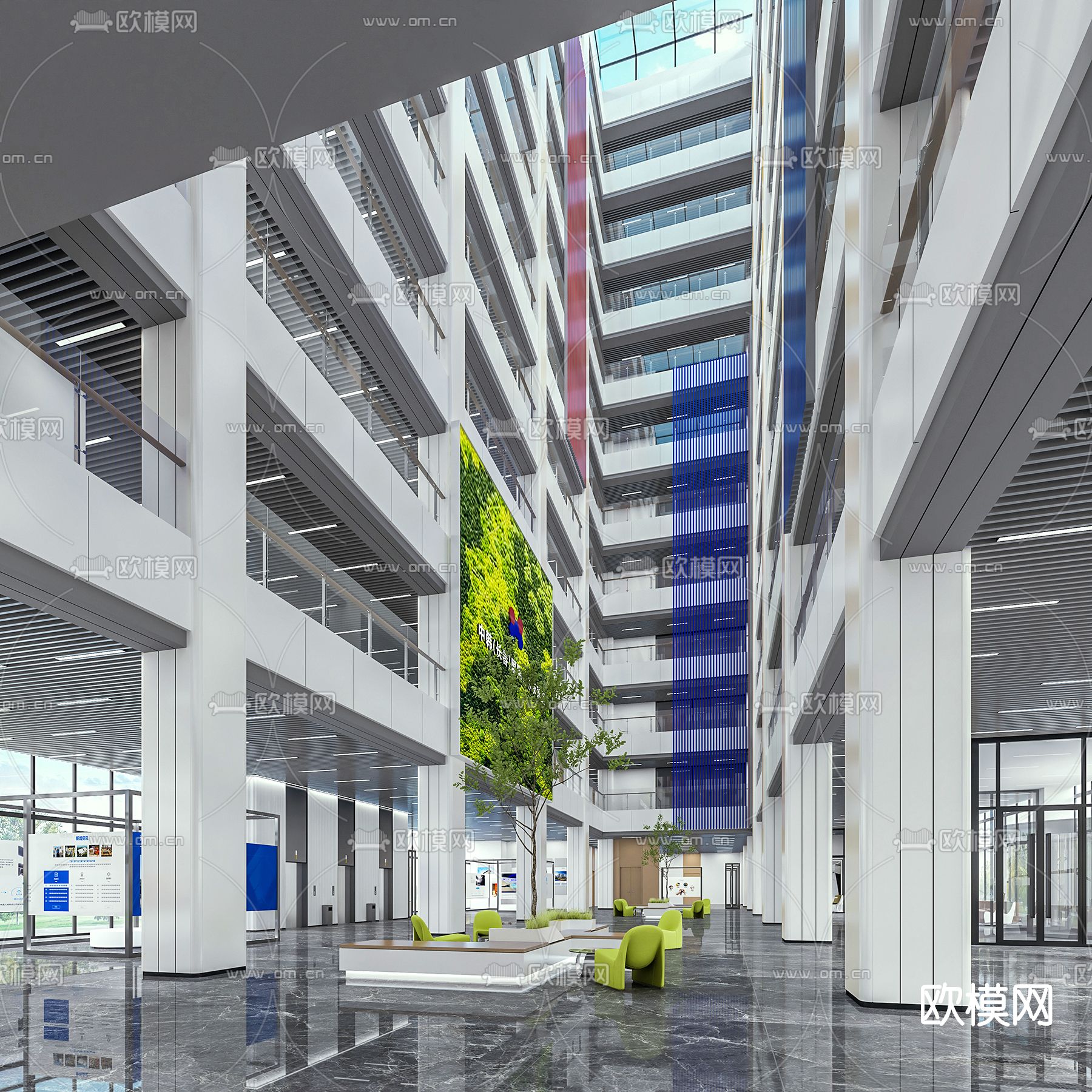 现代办公大堂走廊休息区3d模型