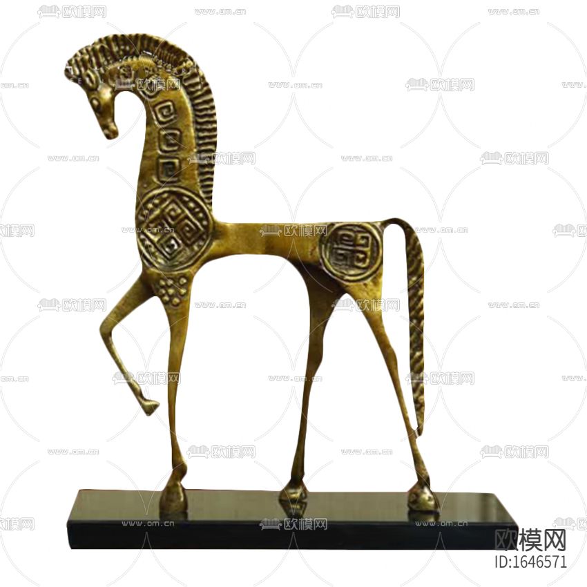 东南亚古典黄铜雕花马匹抽象摆件