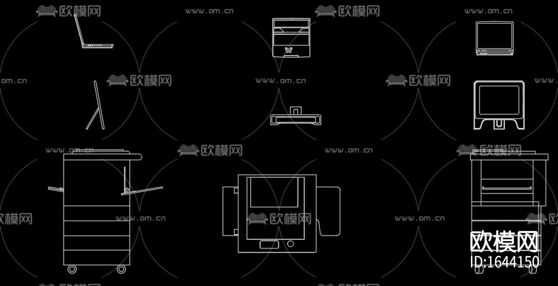 北欧办公设备平面立面cad图库下载（渲染图3）