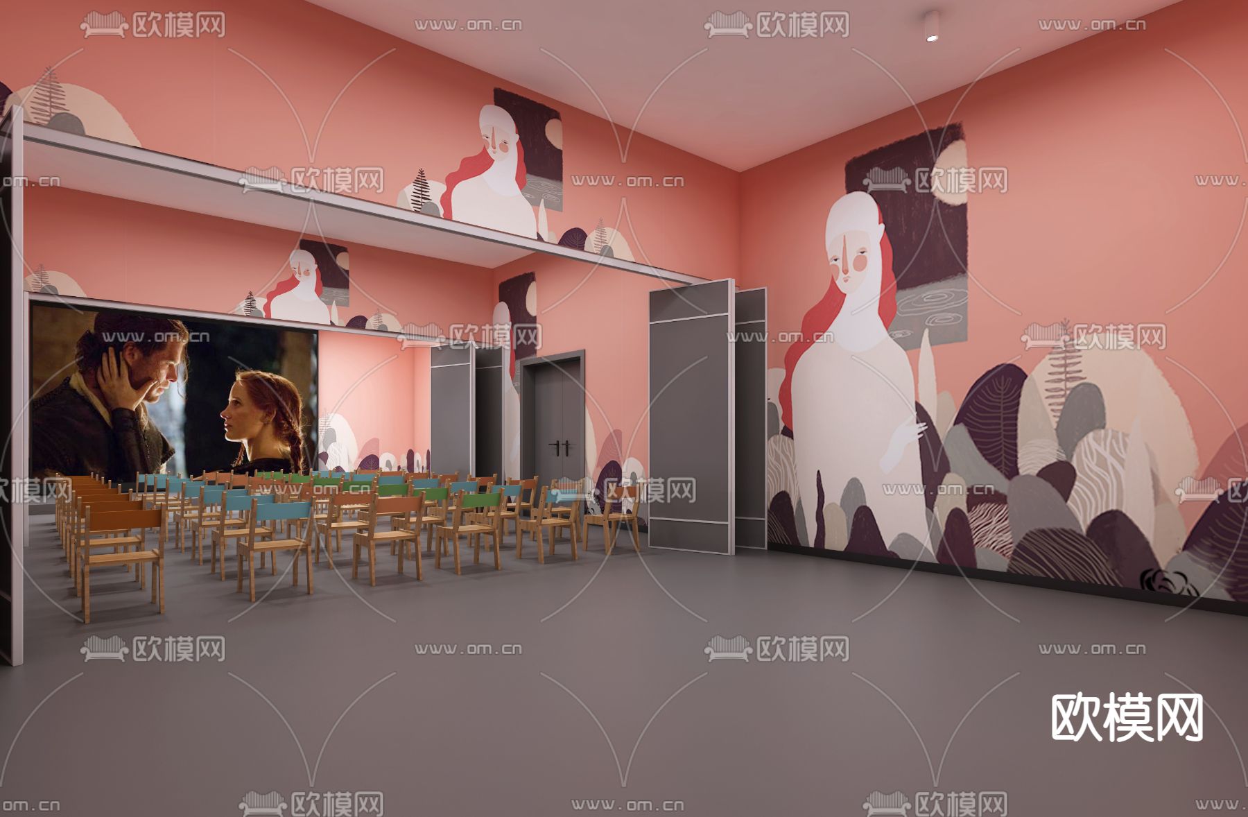 现代培训室免费3d模型下载