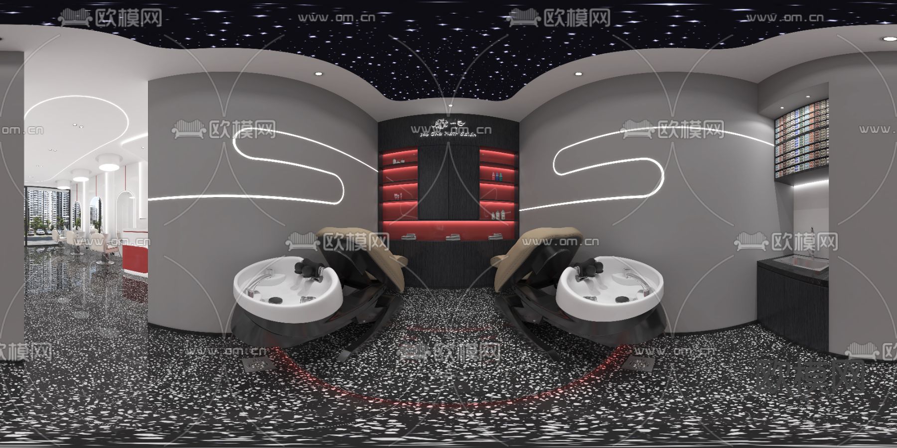 现代美发店vr全景3d模型