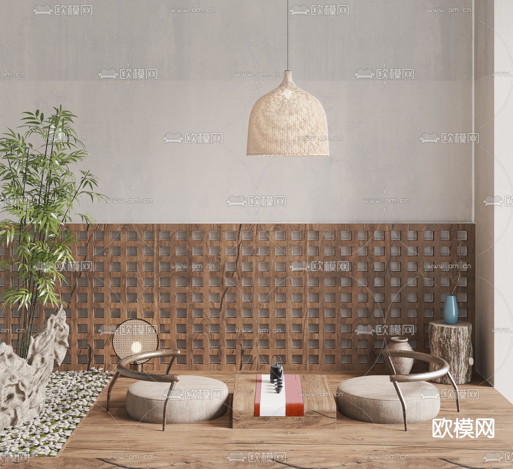 日式榻榻米茶桌椅3d模型下载