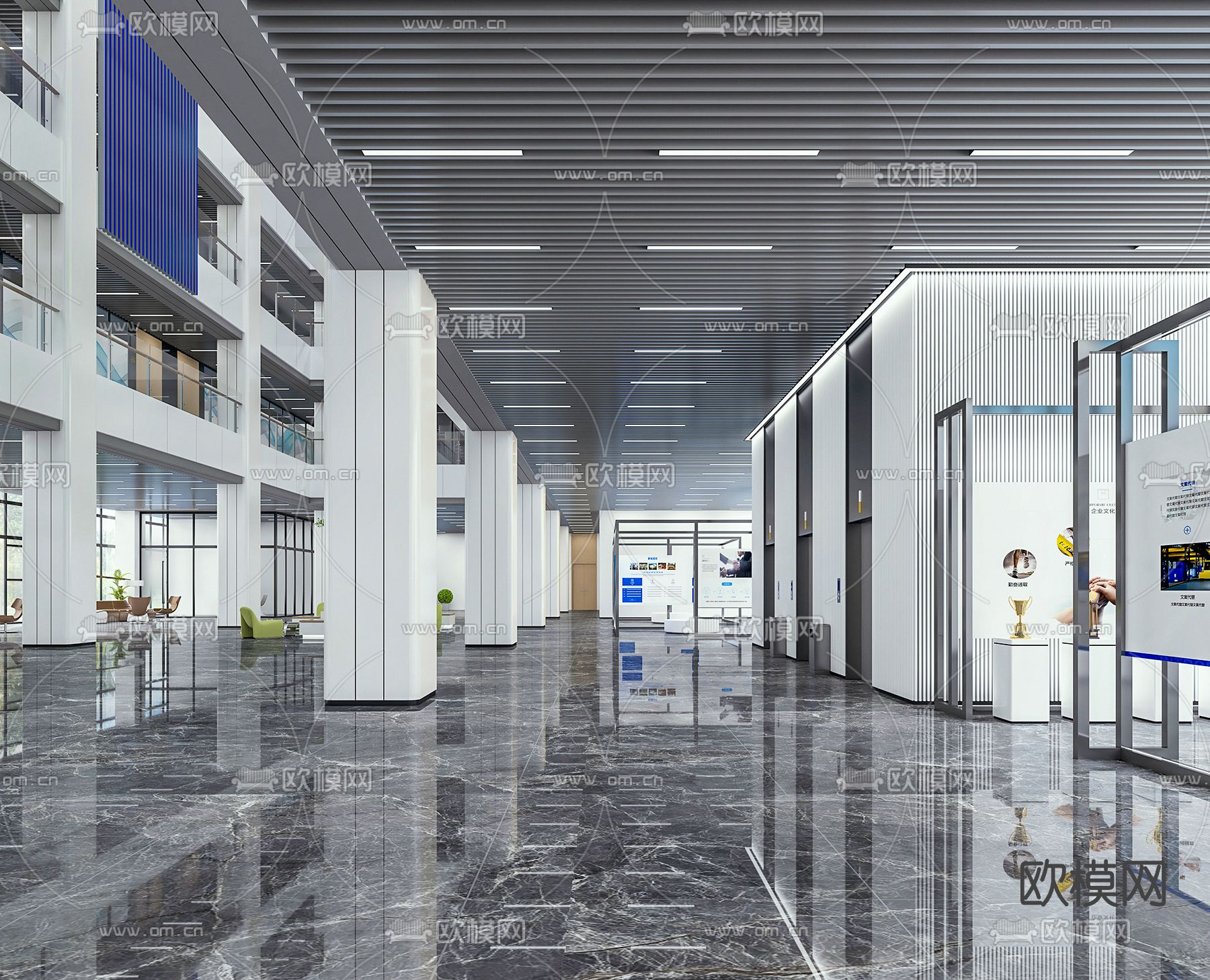 现代办公大堂走廊休息区3d模型