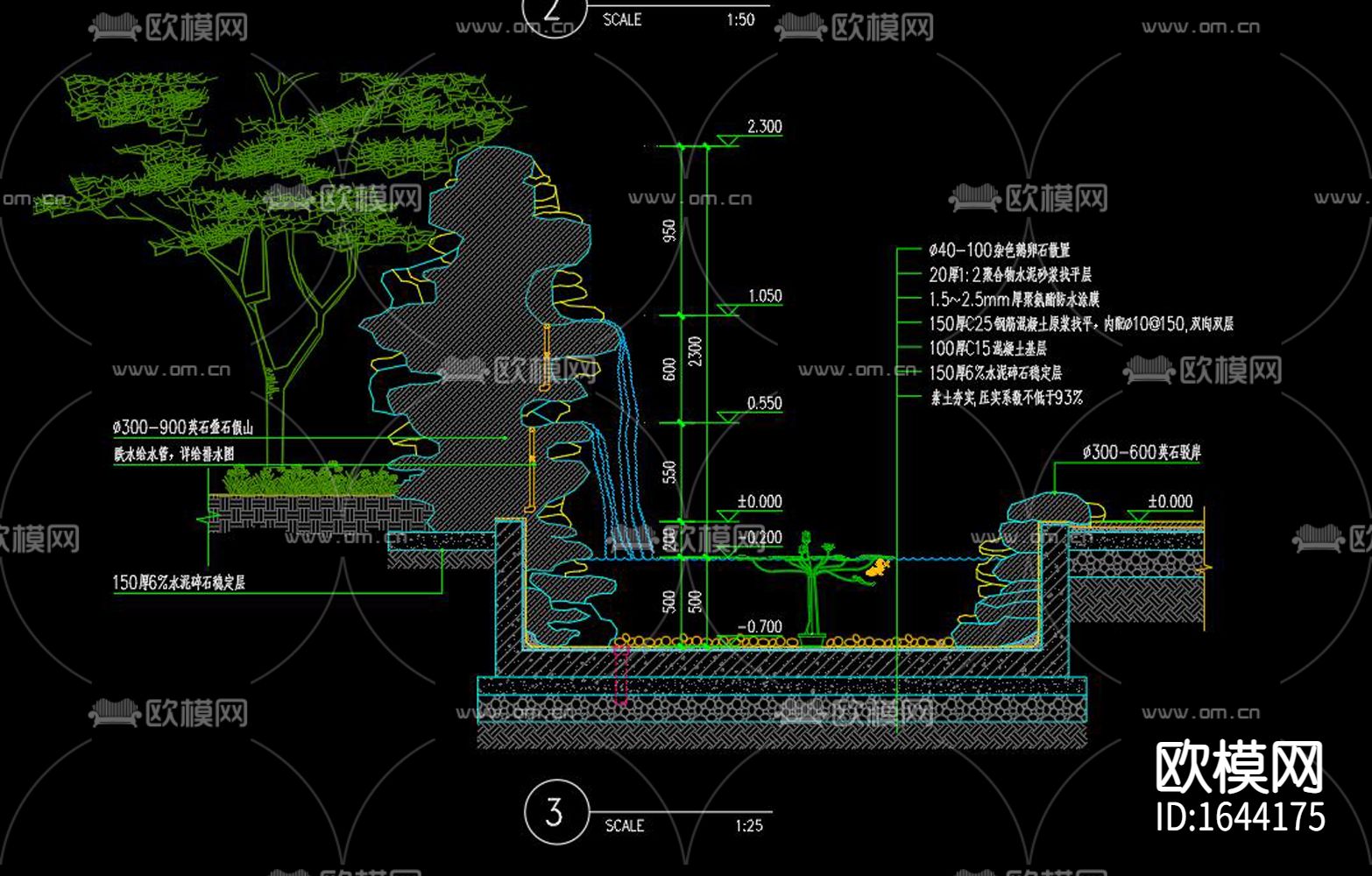 鱼池假山流水cad图库