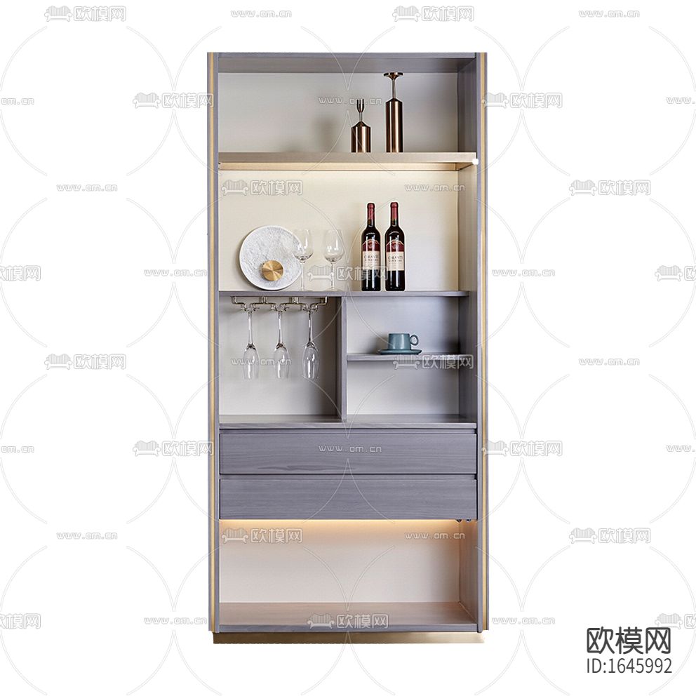 现代轻奢梨花木酒柜下载（渲染图1）