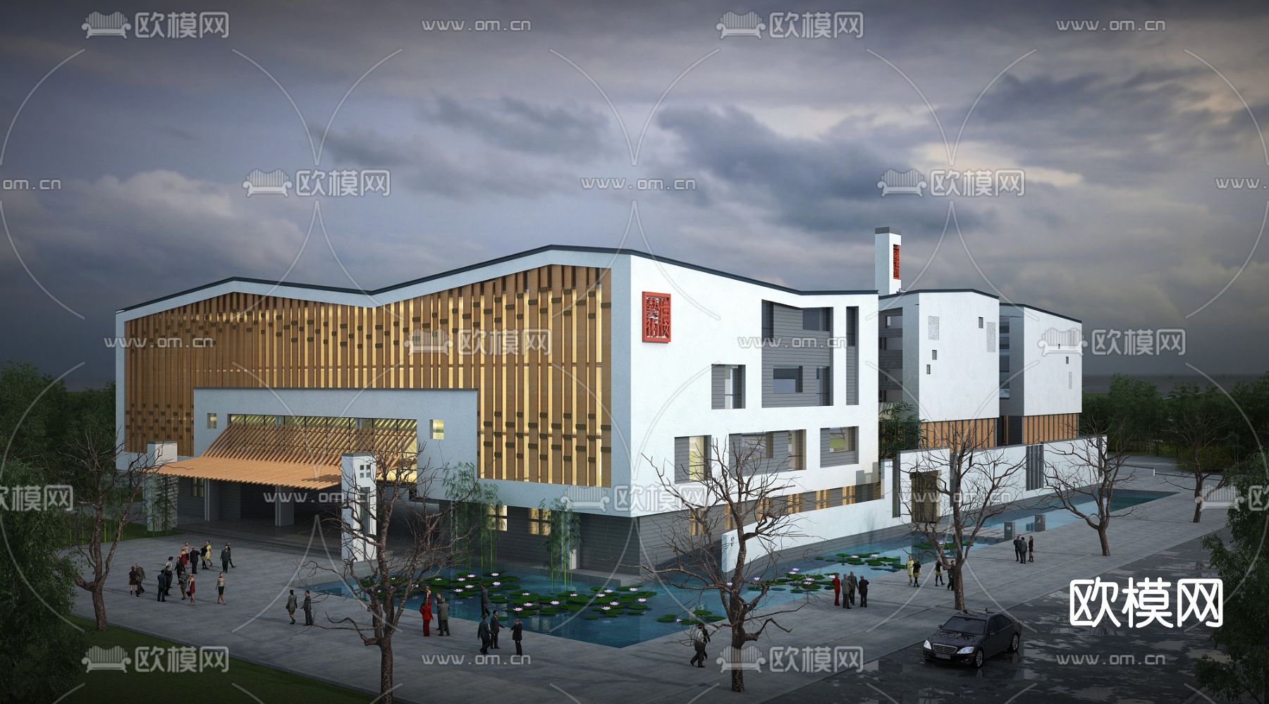 新中式博物馆建筑外观3d模型下载