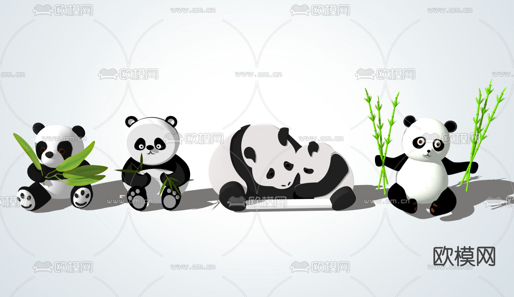 现代大熊猫玩偶su模型下载（渲染图1）