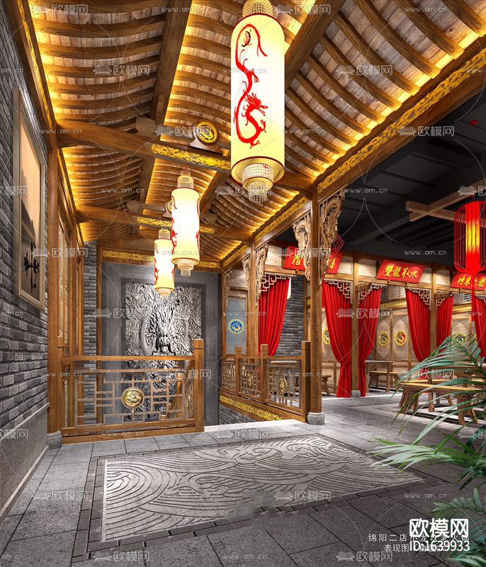 中式火锅店全套cad施工图下载（渲染图9）