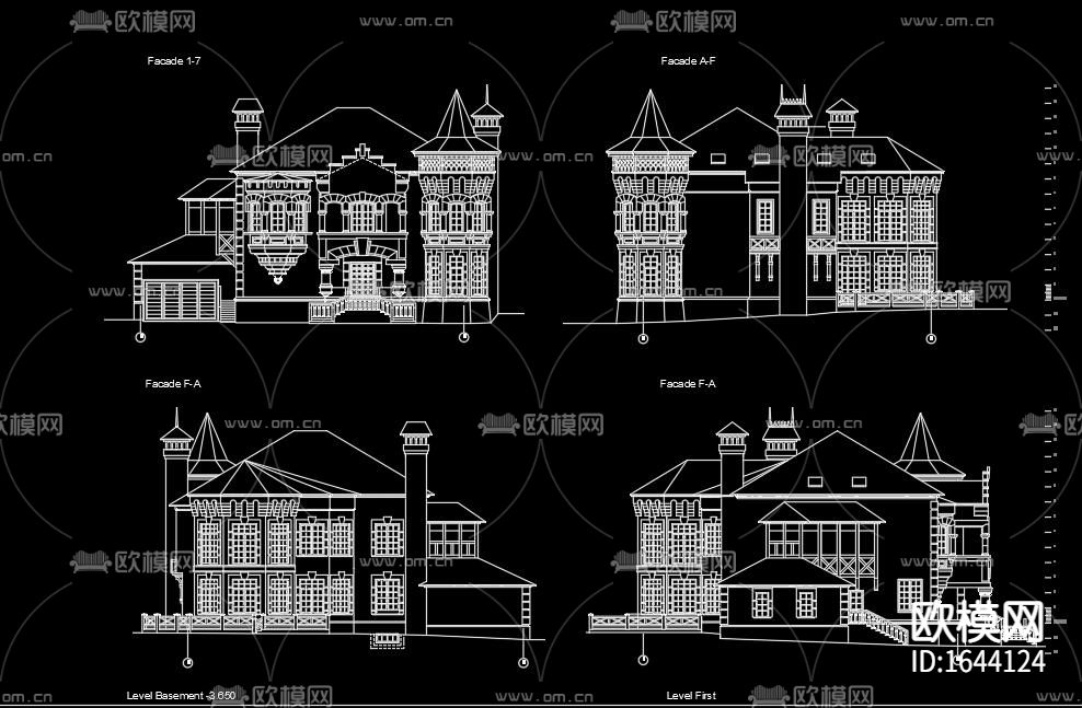 欧式别墅建筑cad结构图