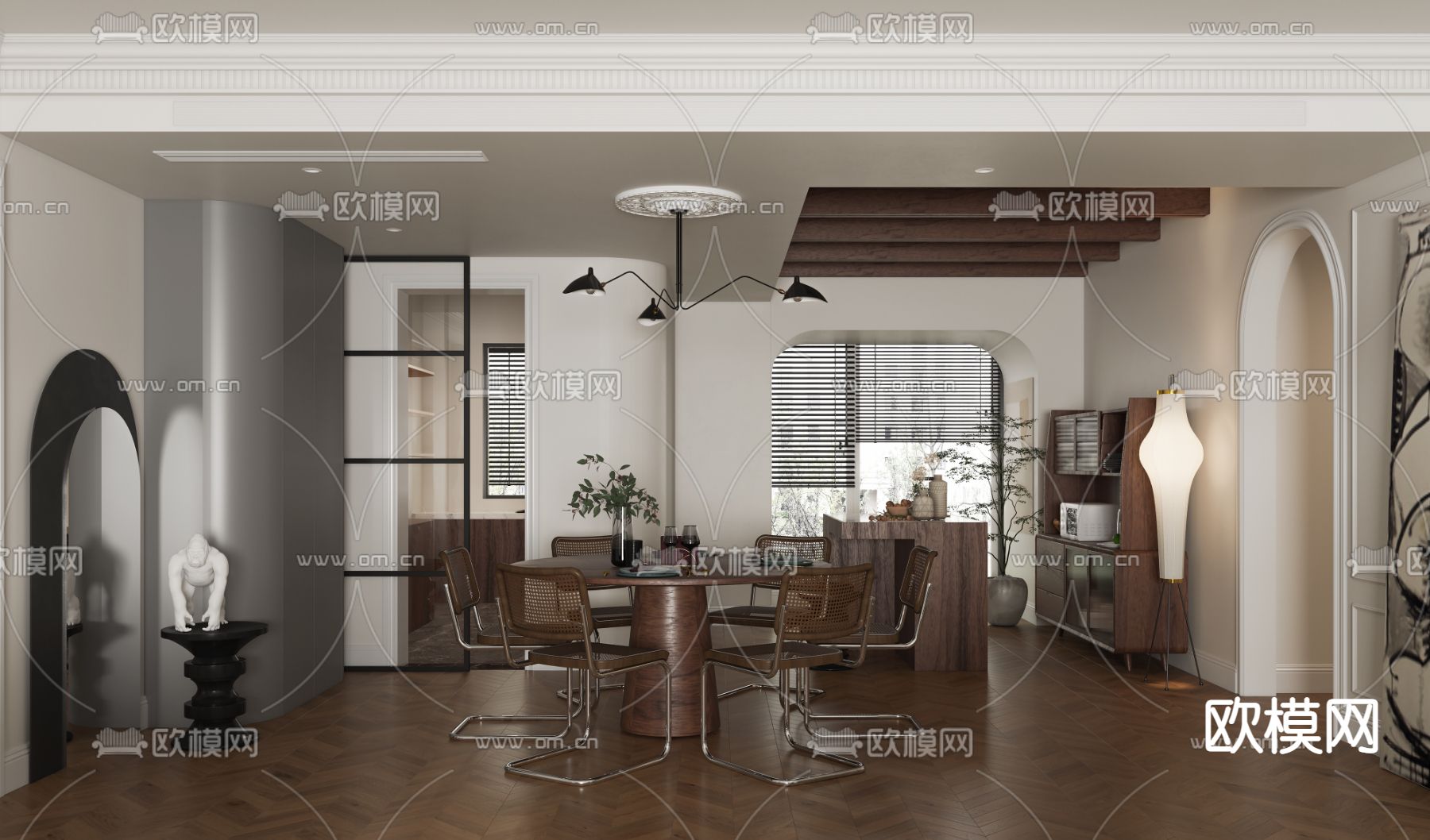 北欧混搭客餐厅3d模型下载（渲染图3）