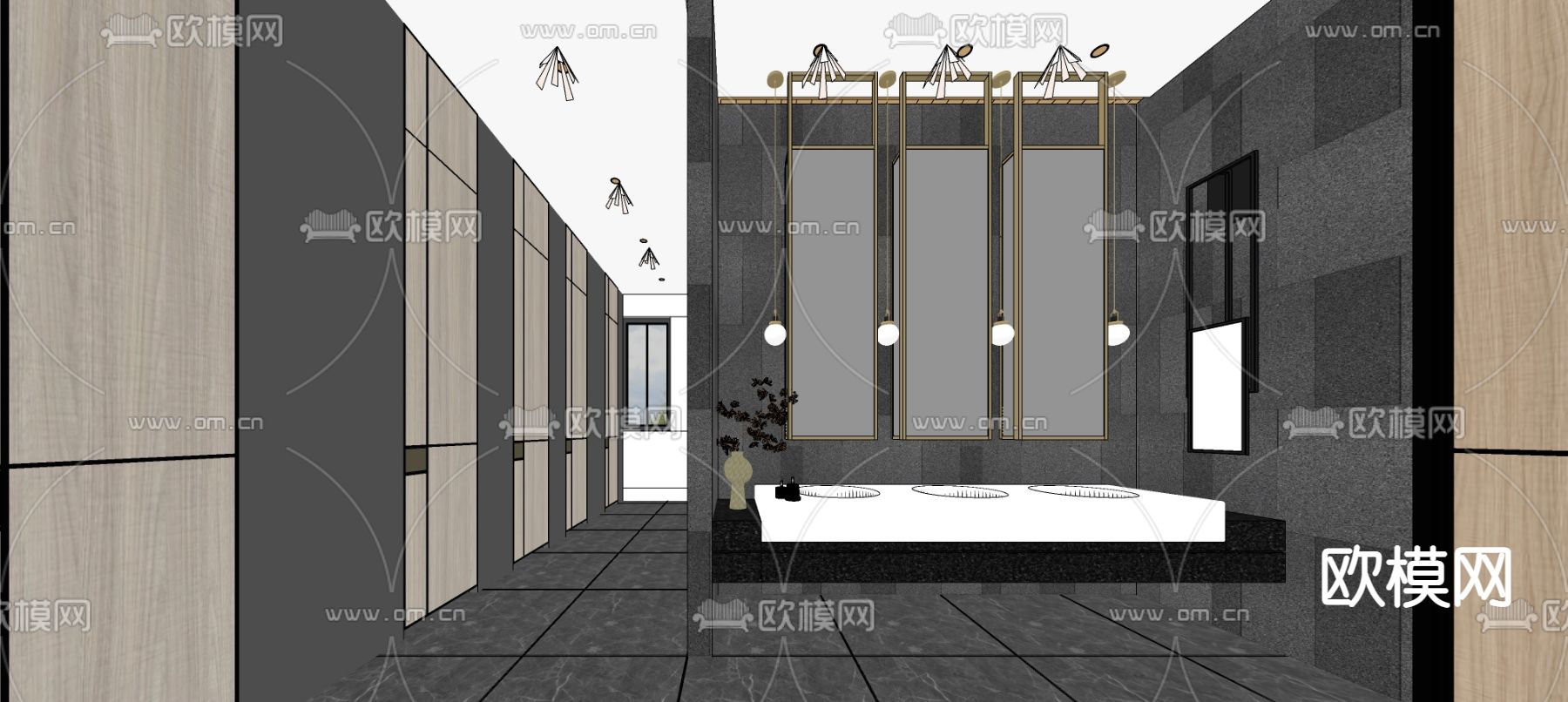 现代酒店卫生间su模型下载（渲染图2）
