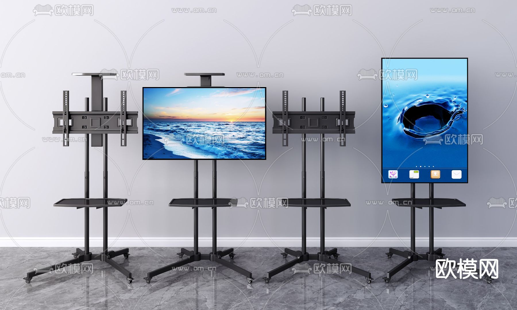 现代电视机支架su模型下载（渲染图1）