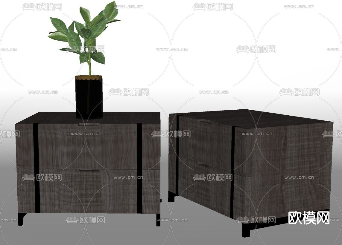 现代实木床头柜su模型下载（渲染图2）