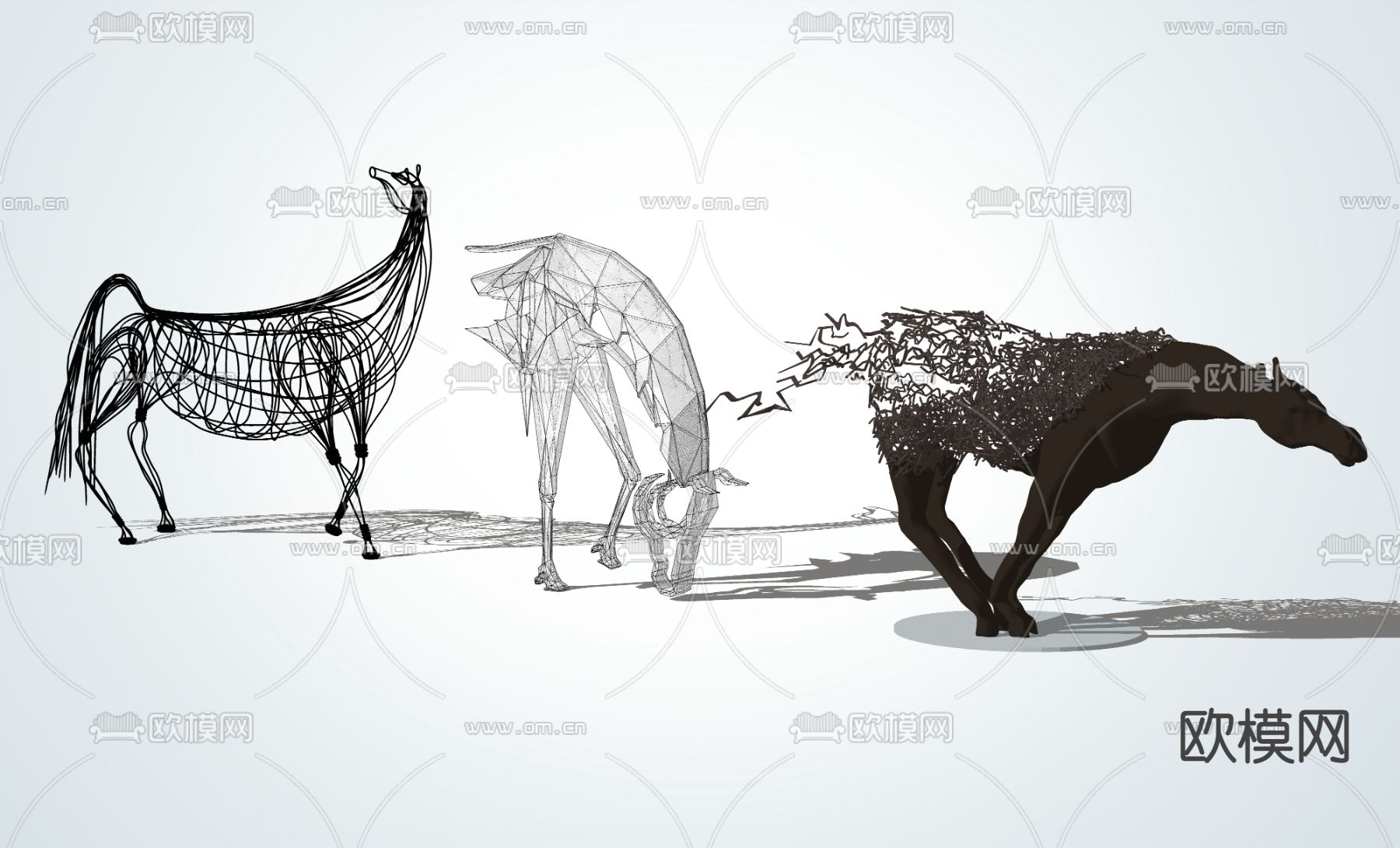 现代马抽象雕塑su模型下载（渲染图3）