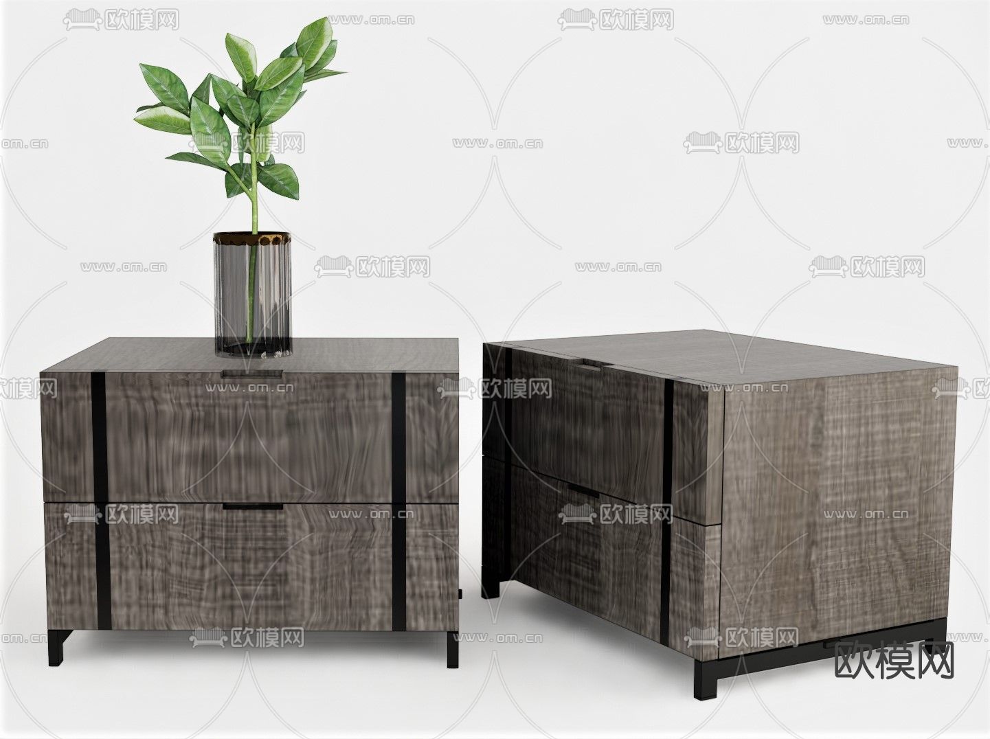 现代实木床头柜su模型下载（渲染图1）