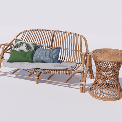  自然风藤编户外椅su模型 