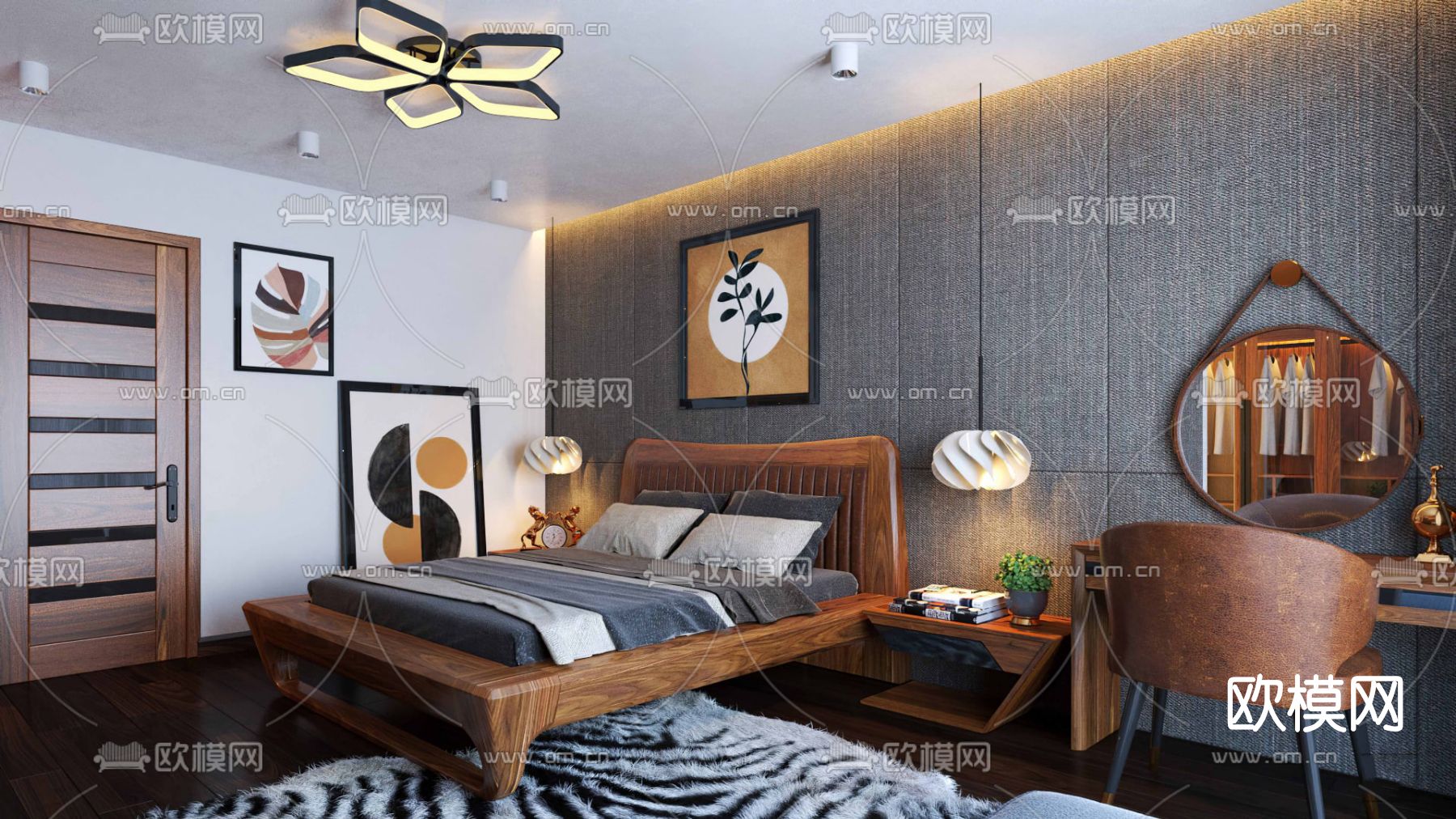 新中式卧室su模型下载（渲染图3）