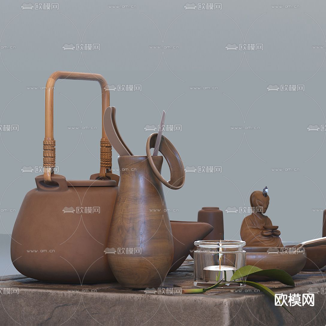 新中式托盘茶具3d模型