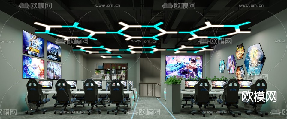 工业风网吧网咖3d模型下载
