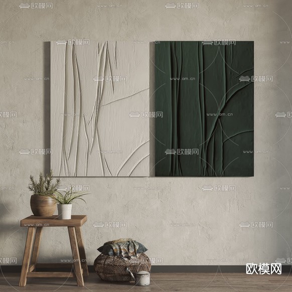 侘寂风抽象装饰画3d模型下载