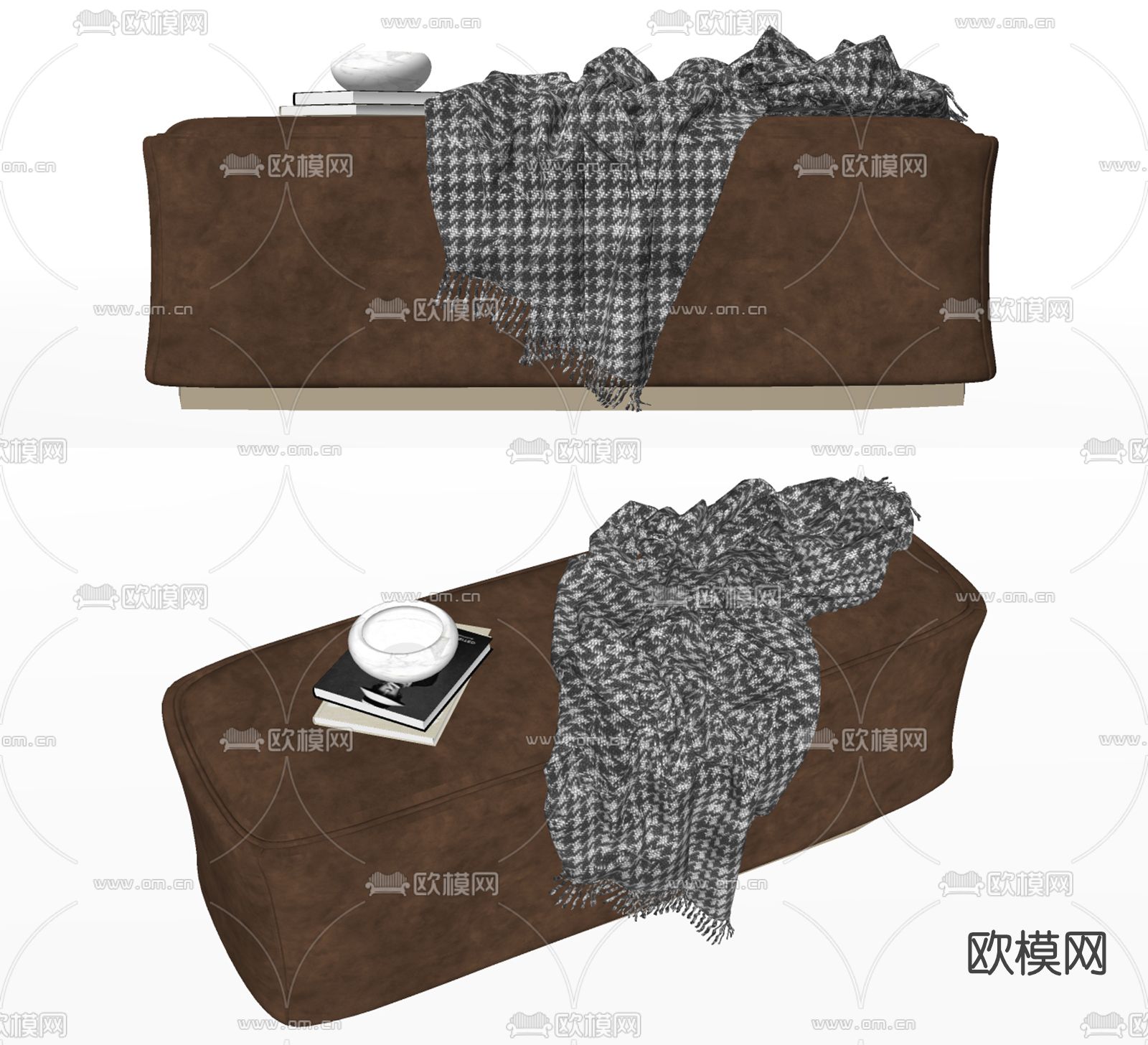 现代布艺床尾凳脚踏su模型下载（渲染图2）