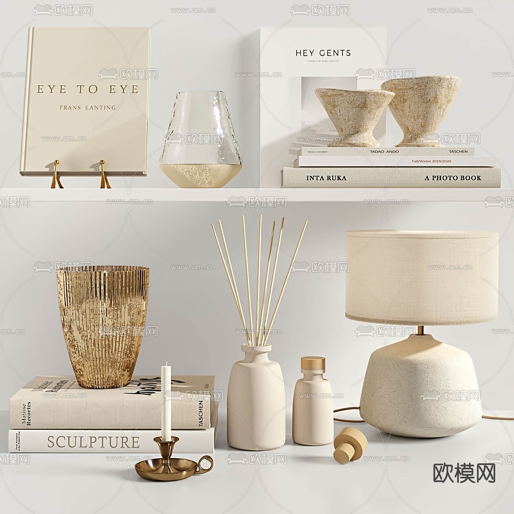 北欧台灯书籍器皿摆件3d模型下载