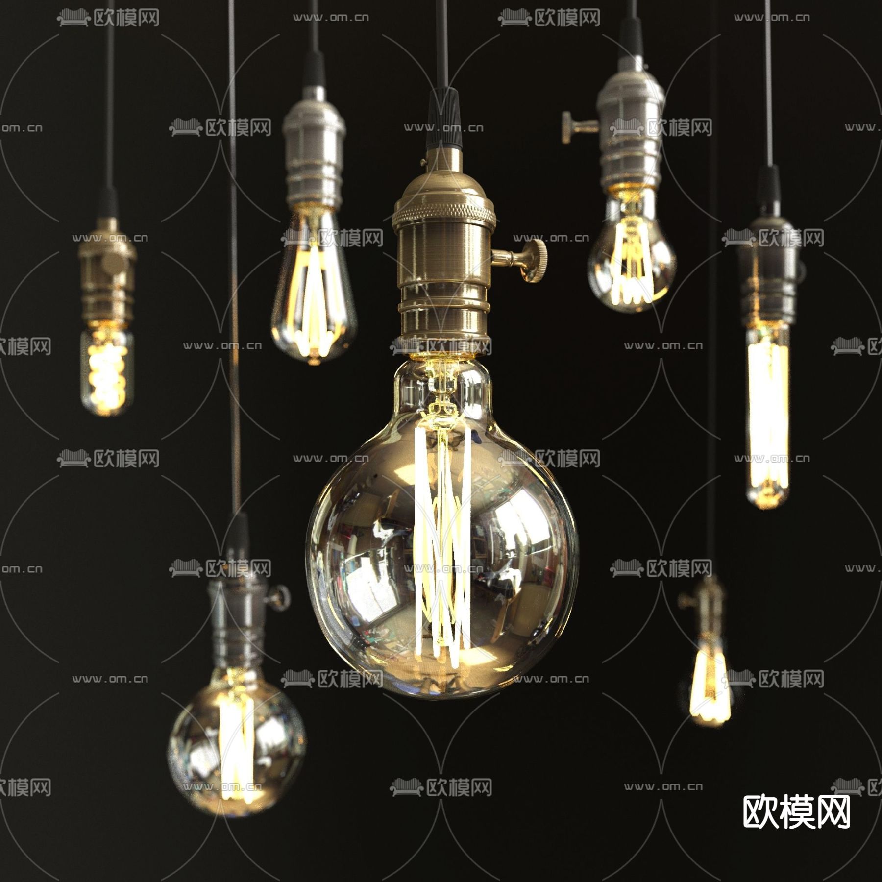 工业风玻璃灯泡吊灯3d模型下载