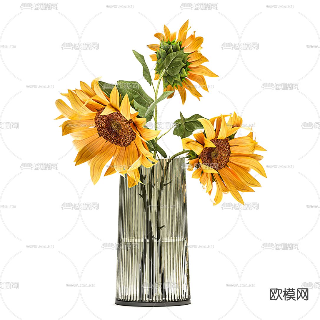 现代向日葵花艺花瓶3d模型