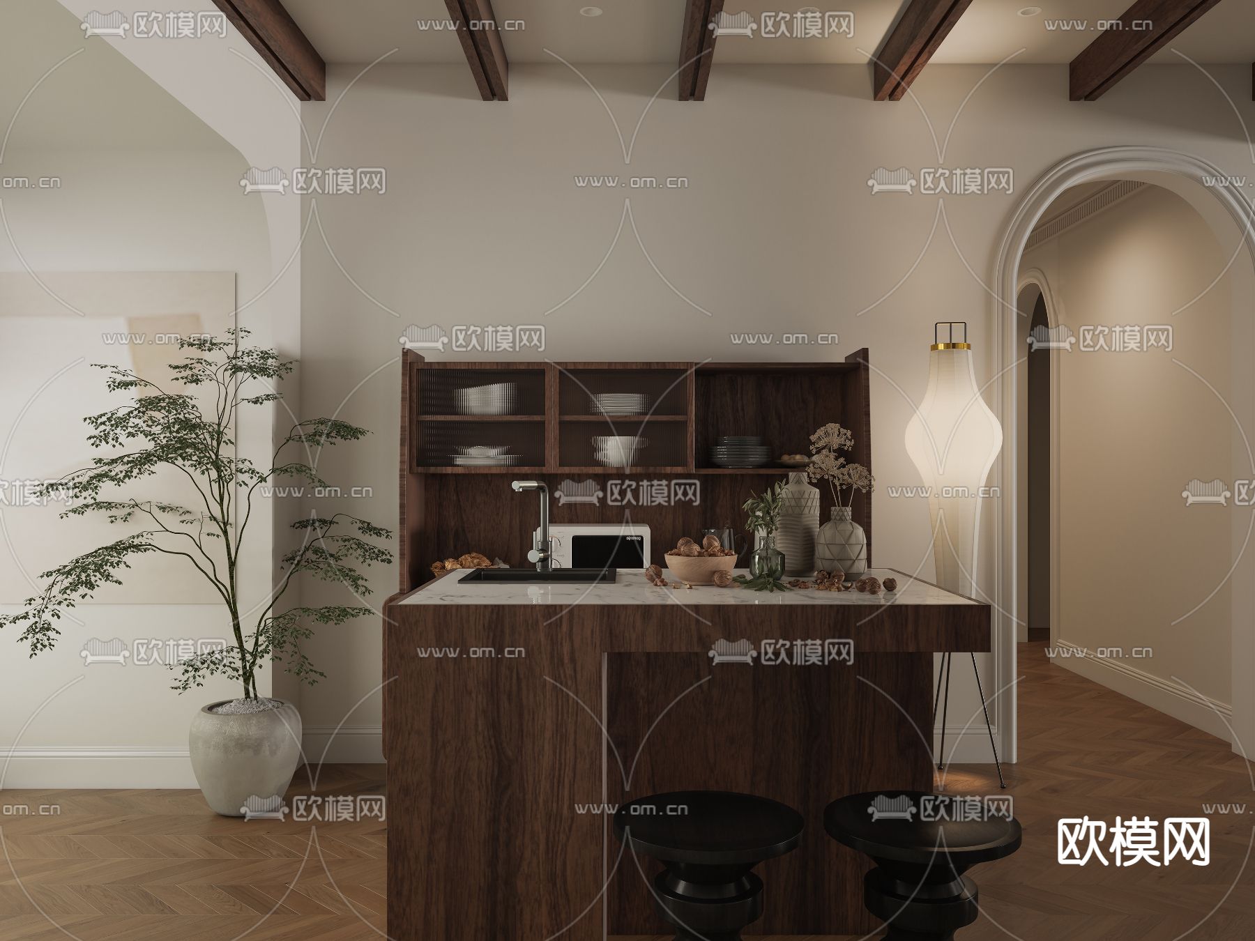 北欧混搭客餐厅3d模型下载（渲染图5）