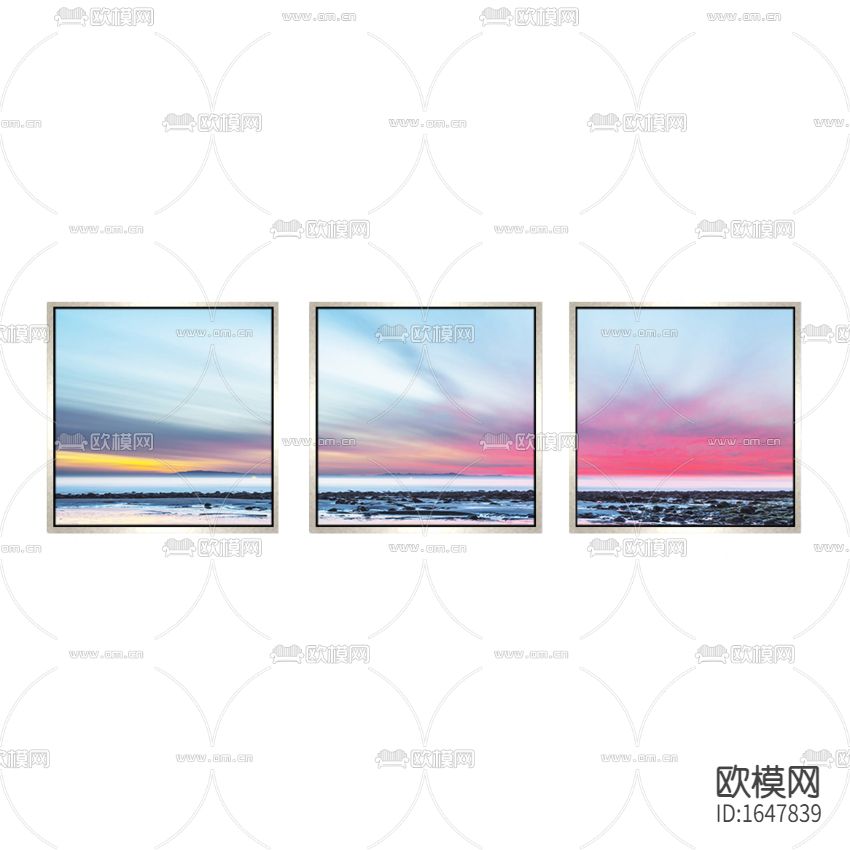 现代创意海滩摄影三联装饰画下载