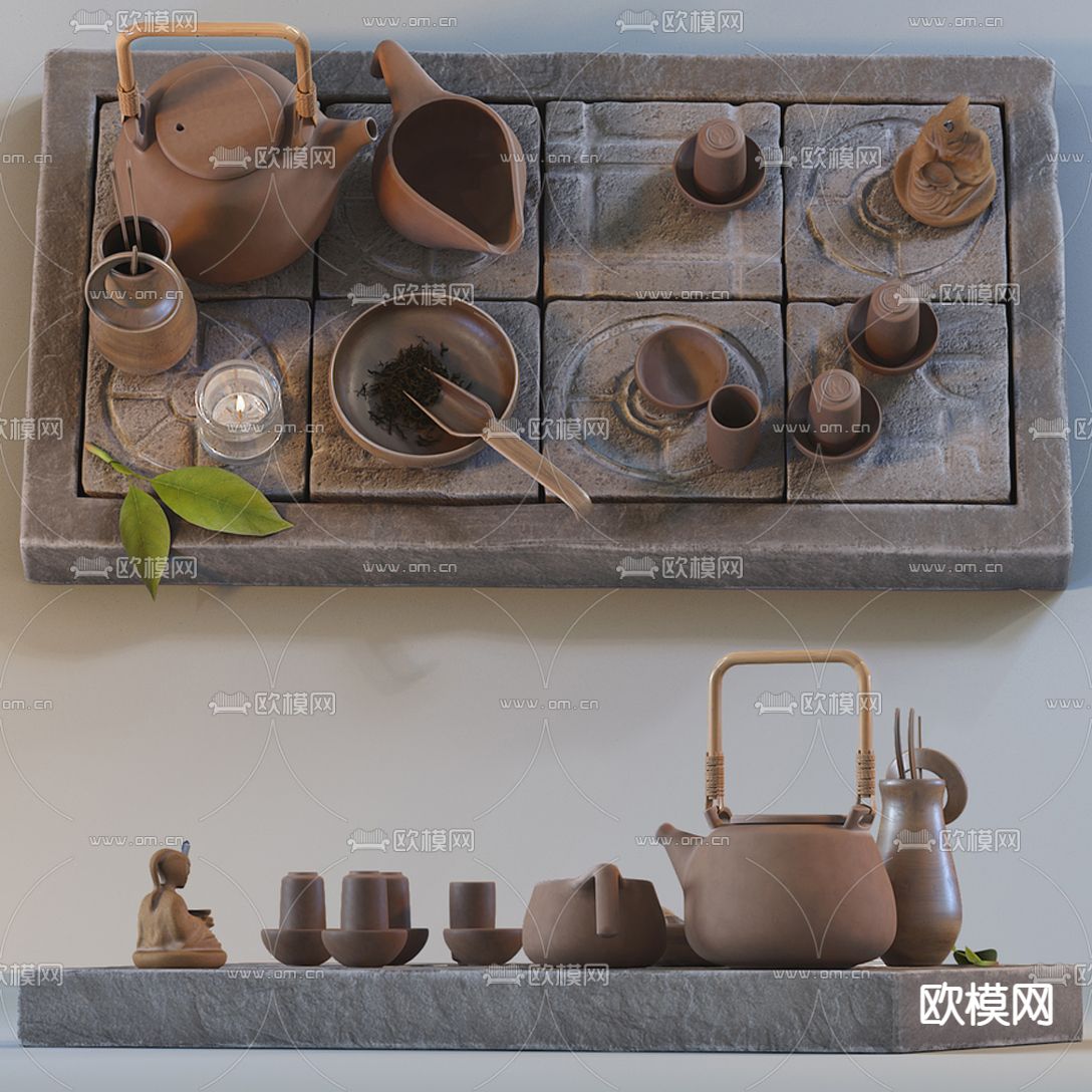 新中式托盘茶具3d模型