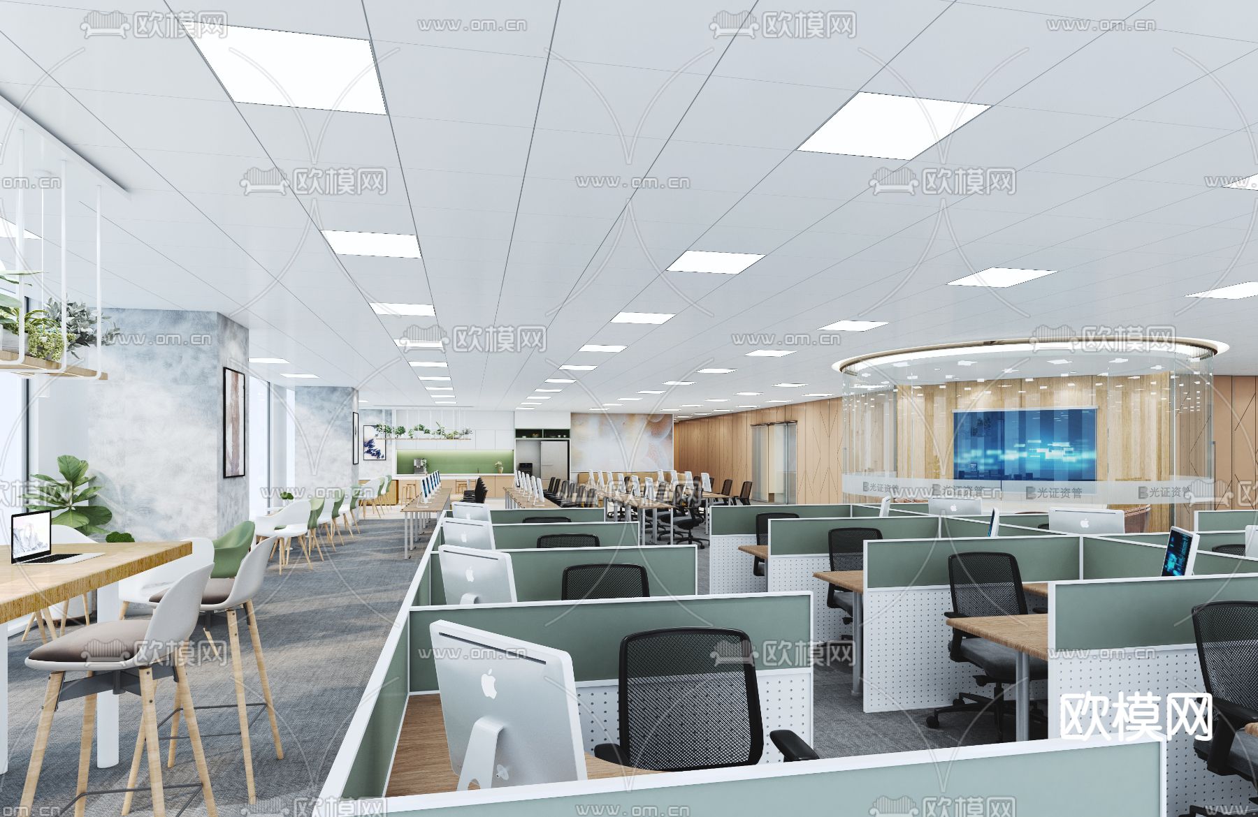 现代敞开式办公区3d模型