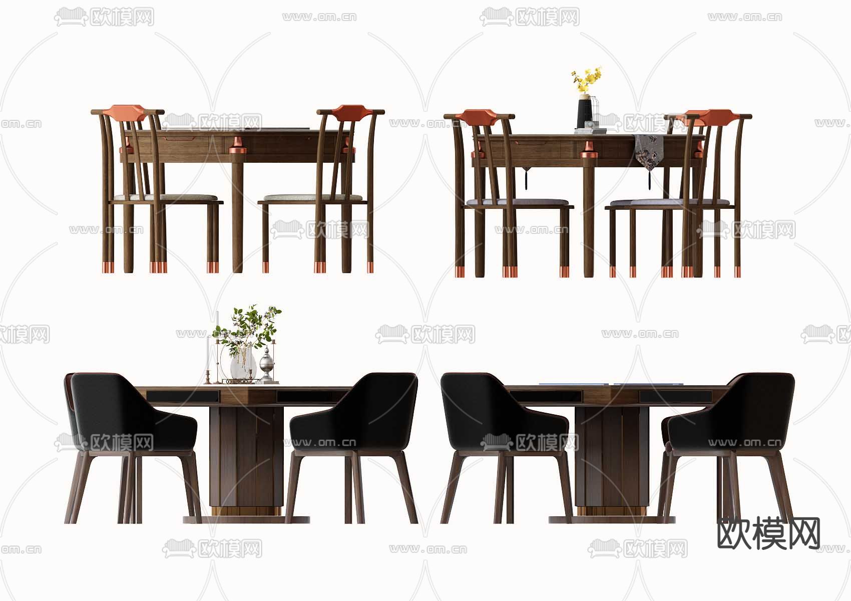 新中式实木麻将桌椅3d模型下载