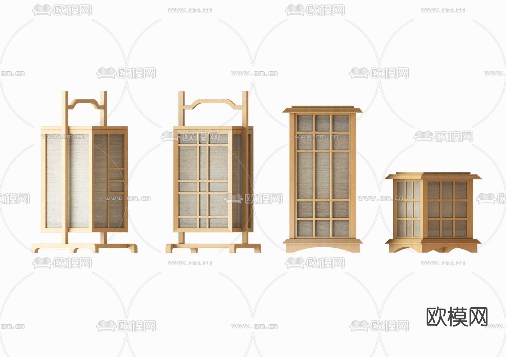 日式实木落地灯3d模型下载