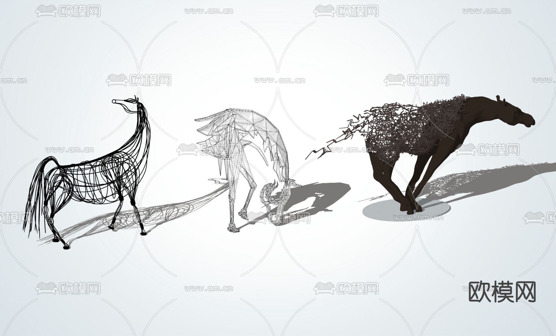 现代马抽象雕塑su模型下载（渲染图1）