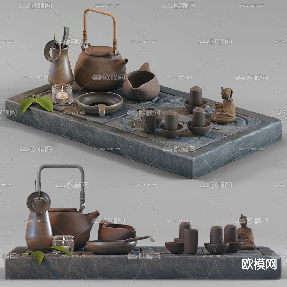 新中式托盘茶具3d模型
