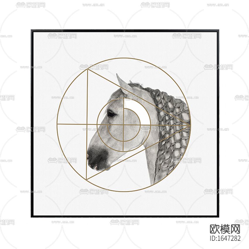 现代轻奢创意马首几何线条装饰画下载
