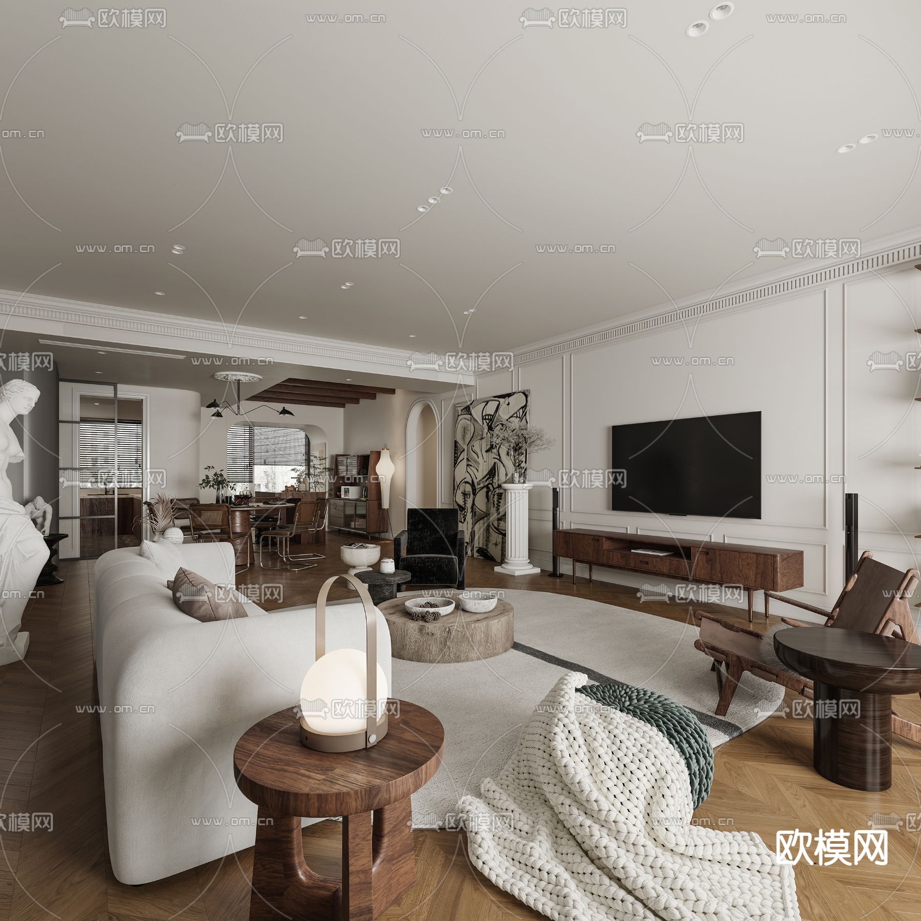 北欧混搭客餐厅3d模型下载（渲染图2）