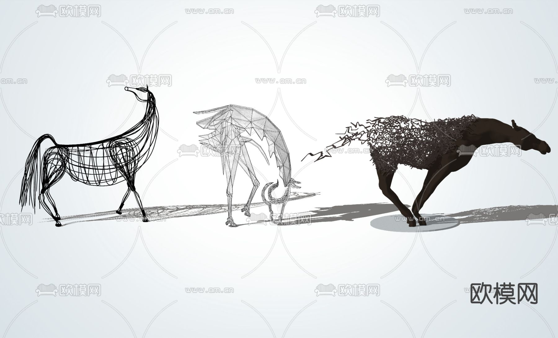 现代马抽象雕塑su模型下载（渲染图2）