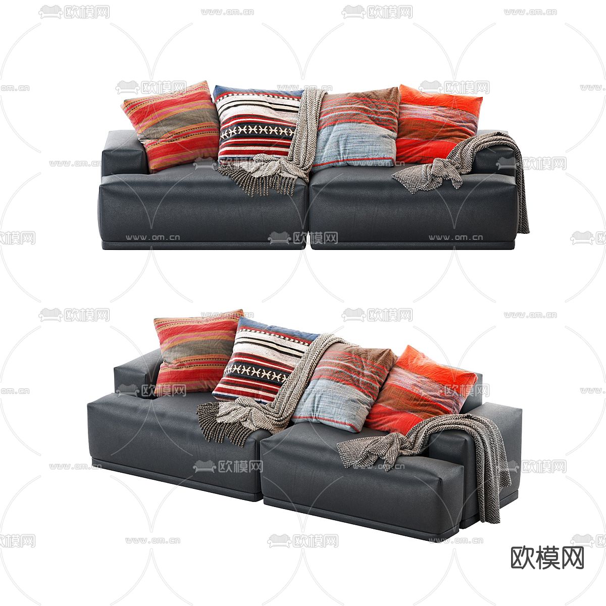 现代皮革双人沙发3d模型下载