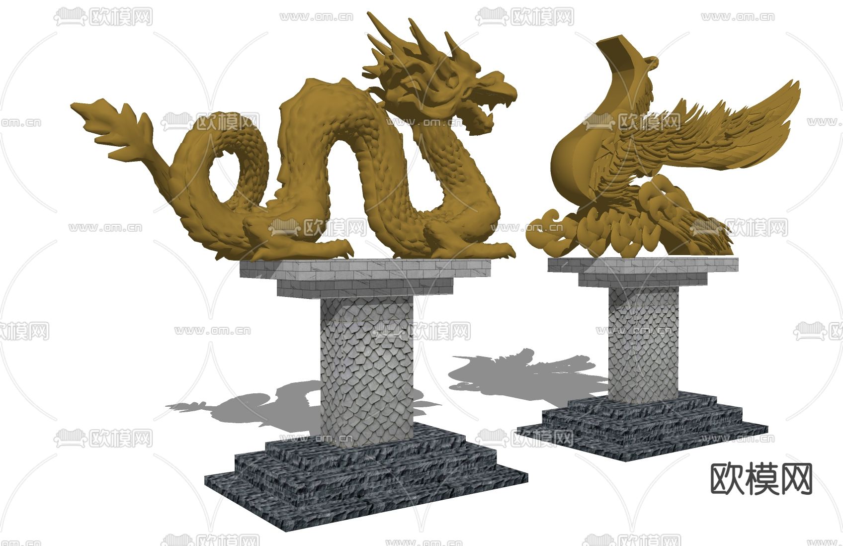 中式神兽雕塑su模型下载