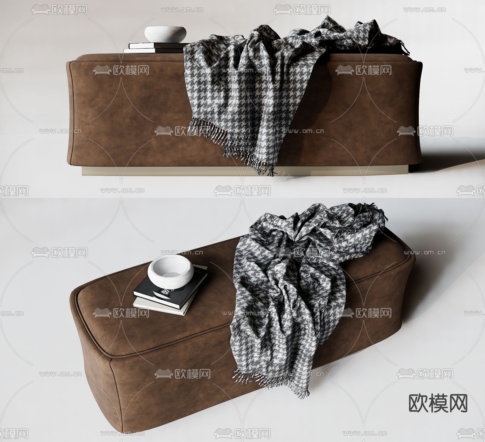 现代布艺床尾凳脚踏su模型下载（渲染图1）