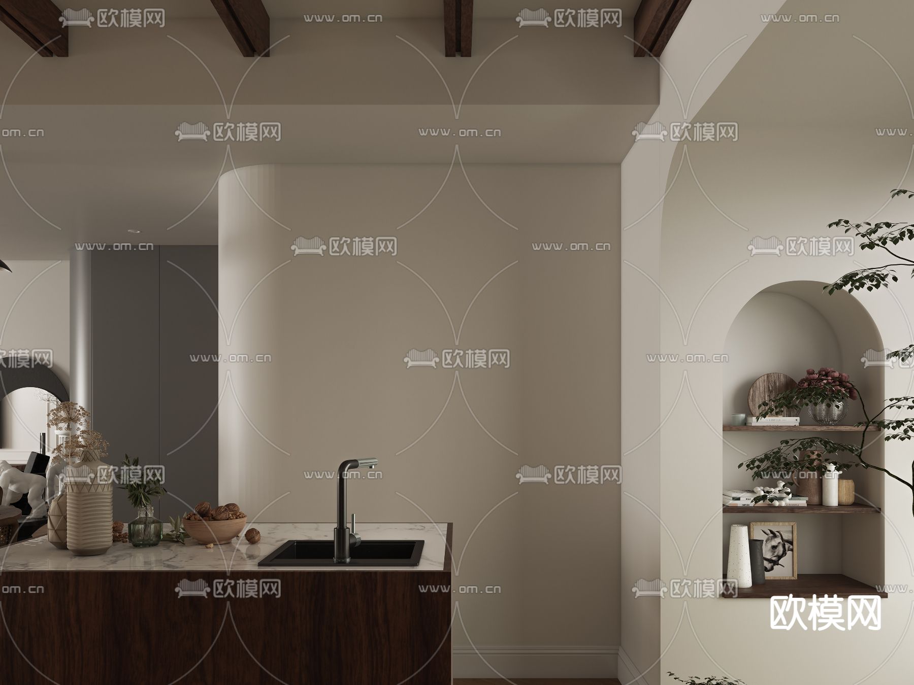 北欧混搭客餐厅3d模型下载（渲染图4）
